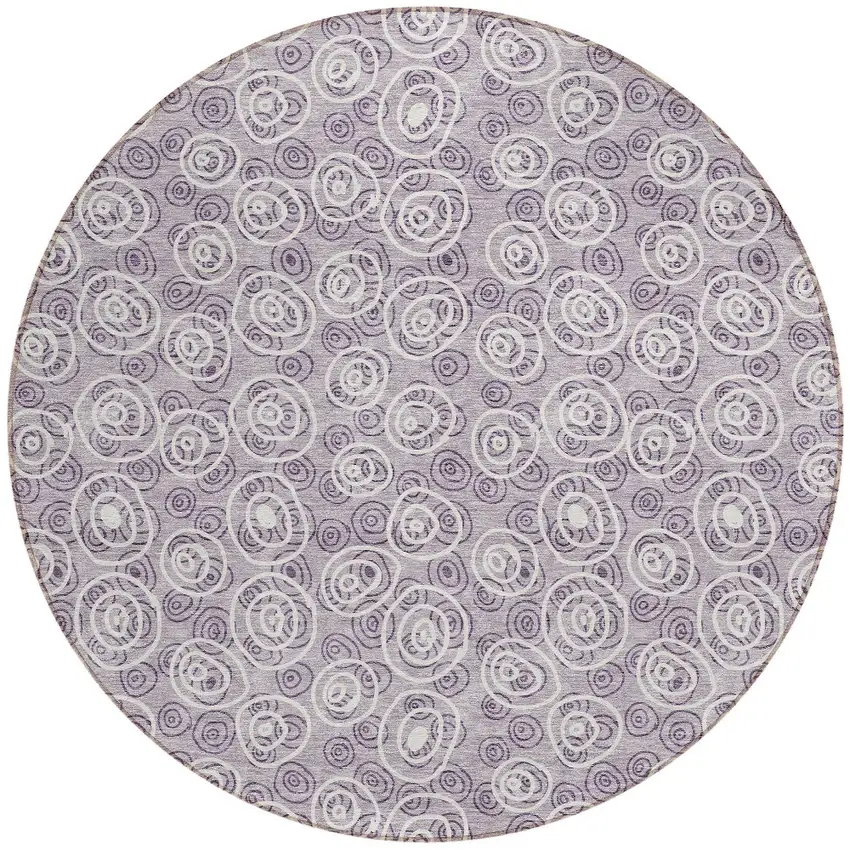 8' Lavender Purple And Ivory Round Geometric Washable Indoor Outdoor Area Rug Photo 4