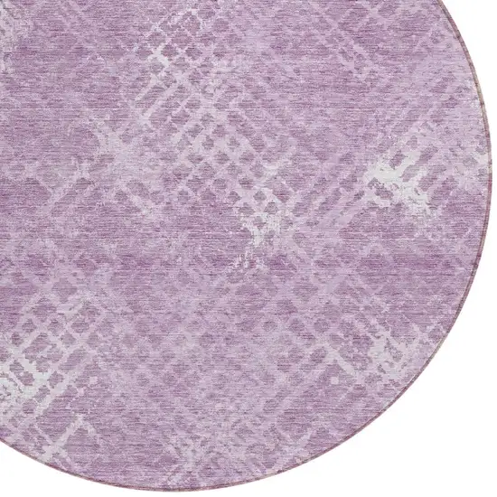 8' Lavender Purple And Ivory Round Geometric Washable Indoor Outdoor Area Rug Photo 4