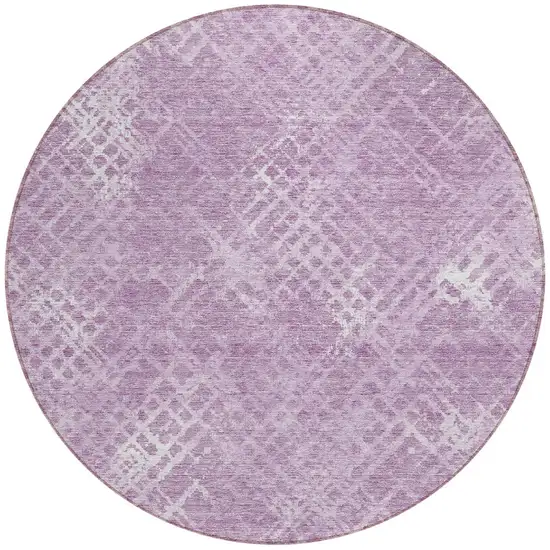 8' Lavender Purple And Ivory Round Geometric Washable Indoor Outdoor Area Rug Photo 5