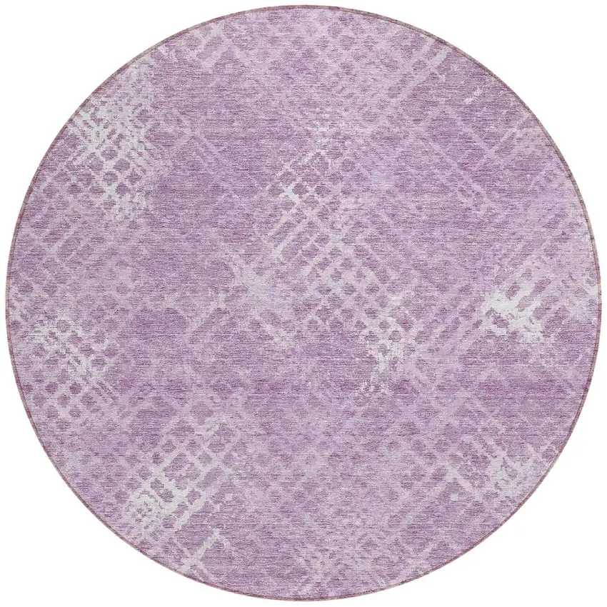 8' Lavender Purple And Ivory Round Geometric Washable Indoor Outdoor Area Rug Photo 5