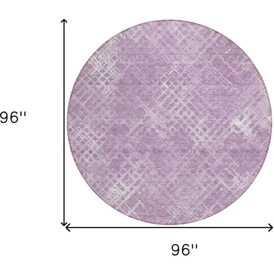 8' Lavender Purple And Ivory Round Geometric Washable Indoor Outdoor Area Rug Photo 3