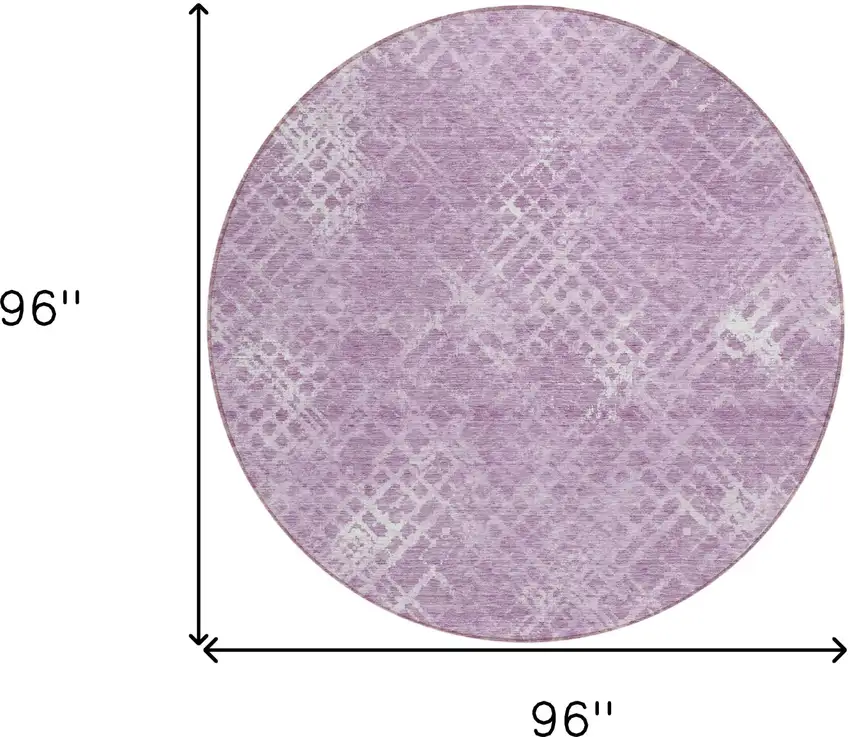 8' Lavender Purple And Ivory Round Geometric Washable Indoor Outdoor Area Rug Photo 3