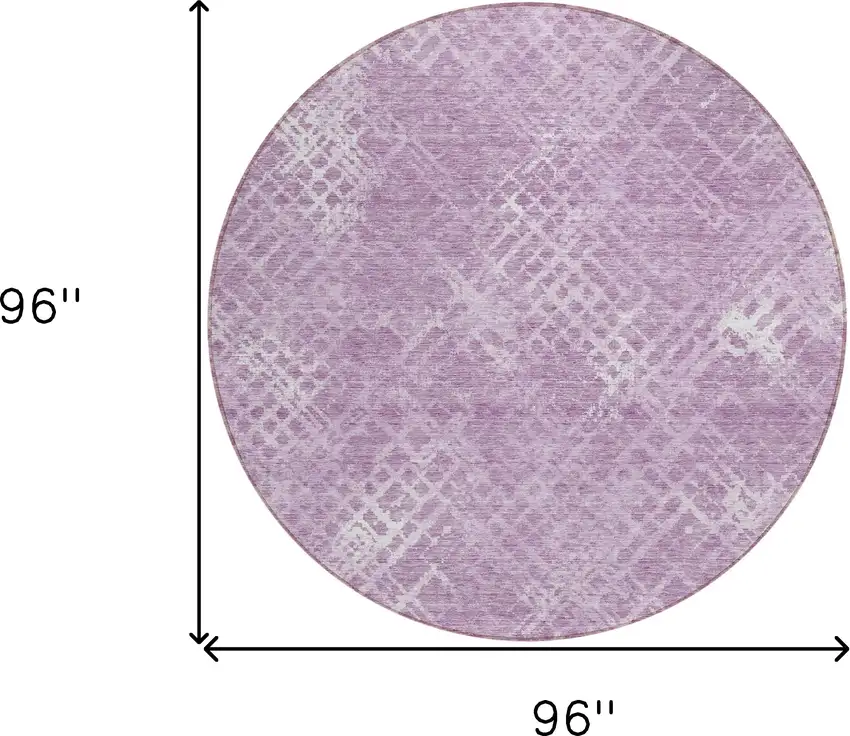 8' Lavender Purple And Ivory Round Geometric Washable Indoor Outdoor Area Rug Photo 3