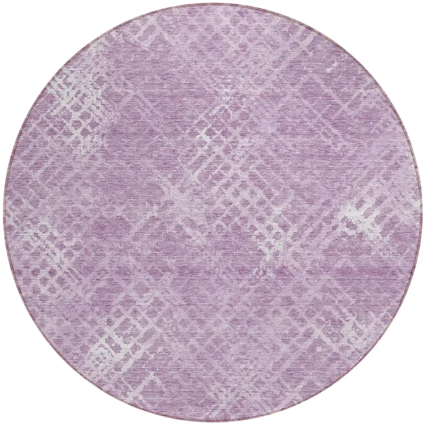8' Lavender Purple And Ivory Round Geometric Washable Indoor Outdoor Area Rug Photo 2