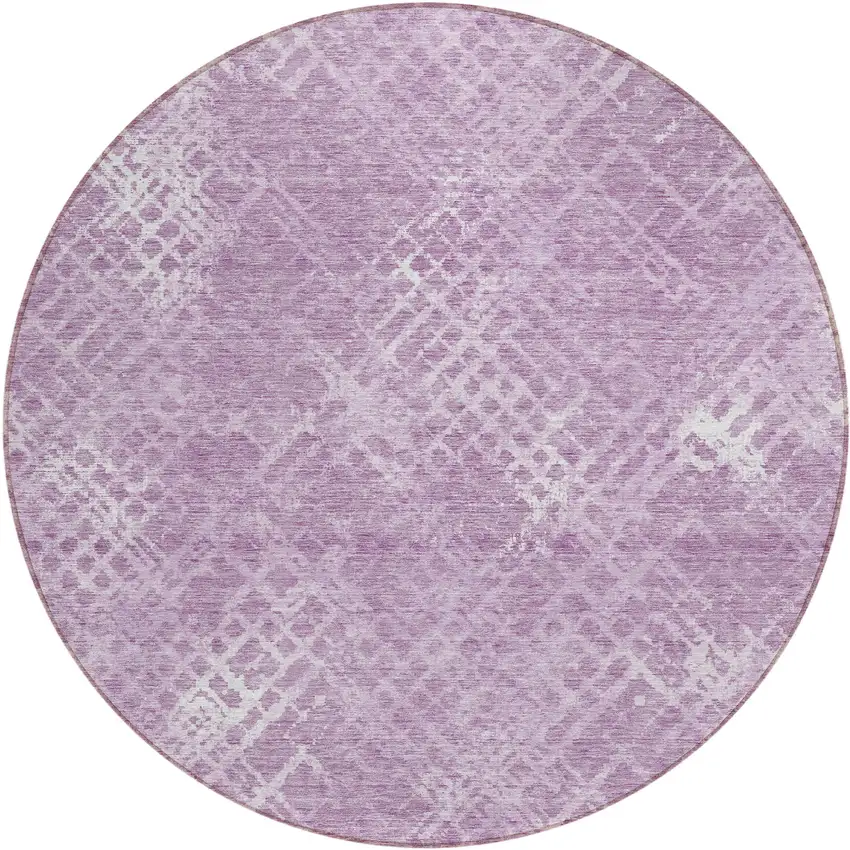 8' Lavender Purple And Ivory Round Geometric Washable Indoor Outdoor Area Rug Photo 2