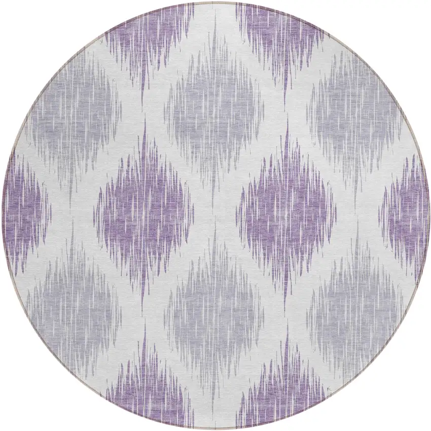 8' Lavender Purple And Ivory Round Ikat Washable Indoor Outdoor Area Rug Photo 2