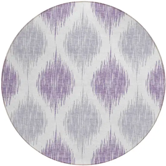 8' Lavender Purple And Ivory Round Ikat Washable Indoor Outdoor Area Rug Photo 2