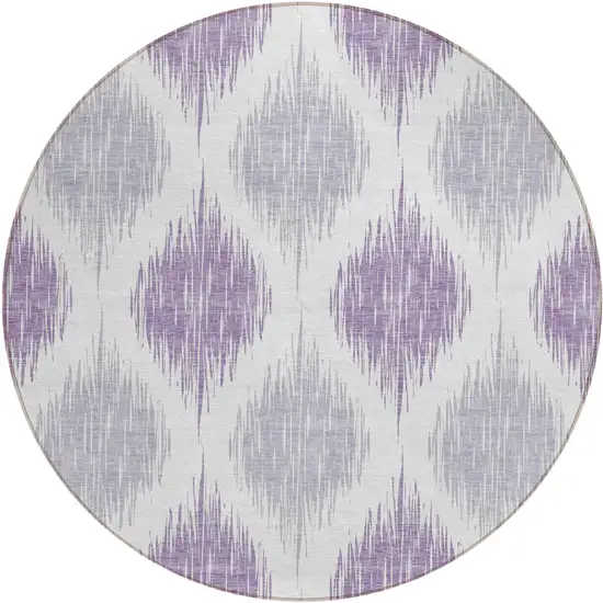 8' Lavender Purple And Ivory Round Ikat Washable Indoor Outdoor Area Rug Photo 2