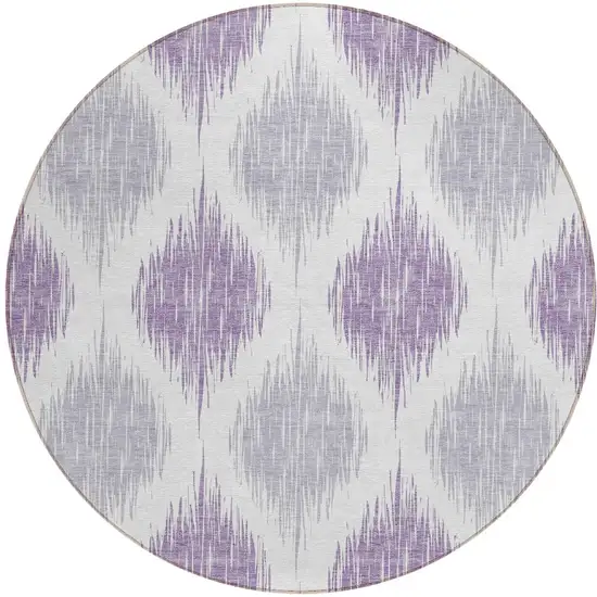 8' Lavender Purple And Ivory Round Ikat Washable Indoor Outdoor Area Rug Photo 5