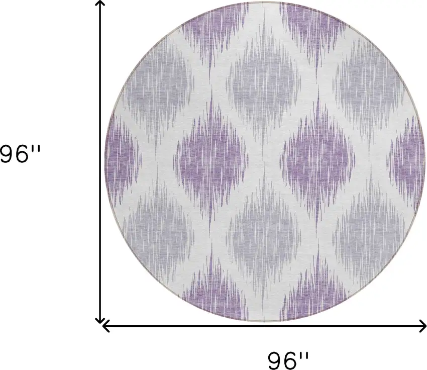 8' Lavender Purple And Ivory Round Ikat Washable Indoor Outdoor Area Rug Photo 3