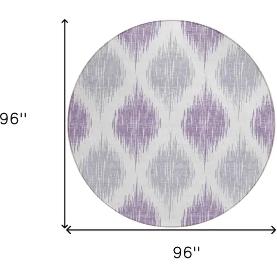 8' Lavender Purple And Ivory Round Ikat Washable Indoor Outdoor Area Rug Photo 3