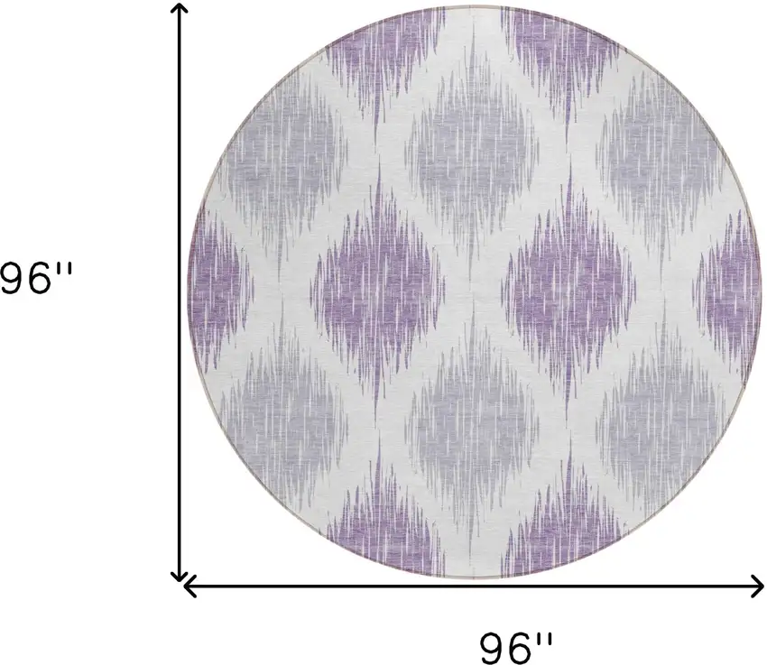 8' Lavender Purple And Ivory Round Ikat Washable Indoor Outdoor Area Rug Photo 3