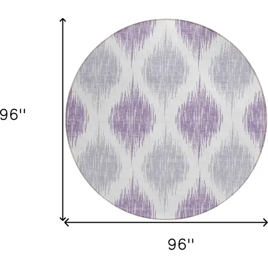 8' Lavender Purple And Ivory Round Ikat Washable Indoor Outdoor Area Rug Photo 3