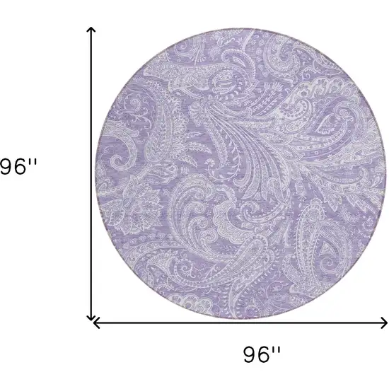8' Lavender Purple And Ivory Round Paisley Washable Indoor Outdoor Area Rug Photo 3