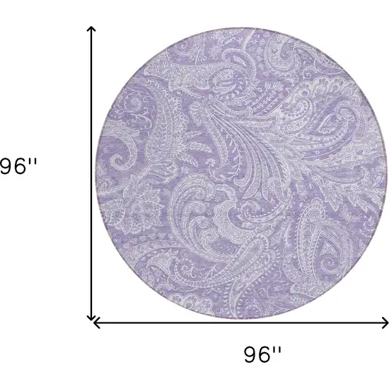 8' Lavender Purple And Ivory Round Paisley Washable Indoor Outdoor Area Rug Photo 3