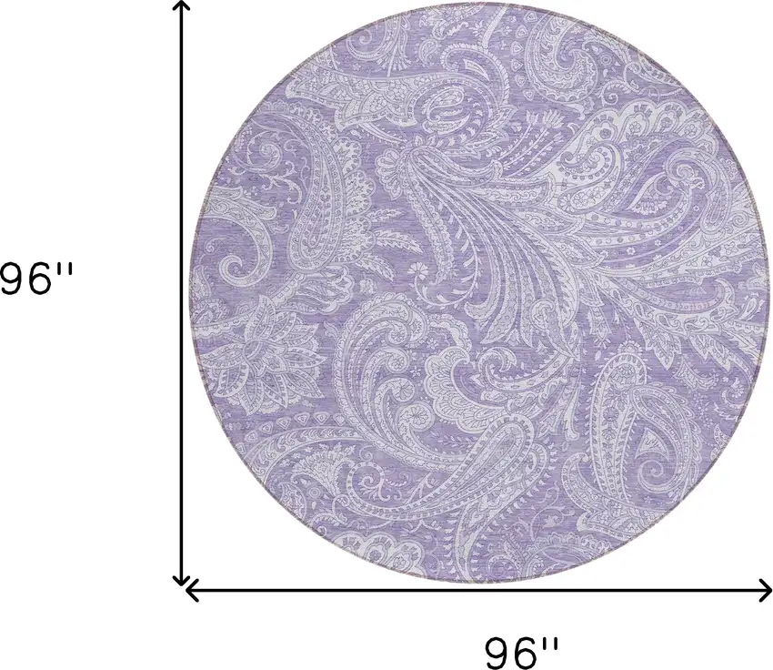 8' Lavender Purple And Ivory Round Paisley Washable Indoor Outdoor Area Rug Photo 3