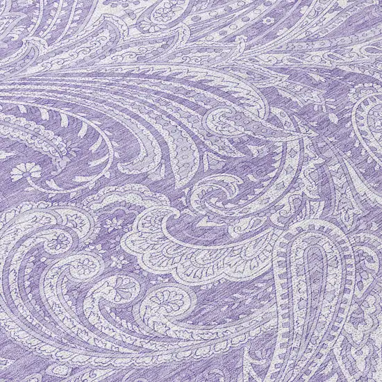 8' Lavender Purple And Ivory Round Paisley Washable Indoor Outdoor Area Rug Photo 9