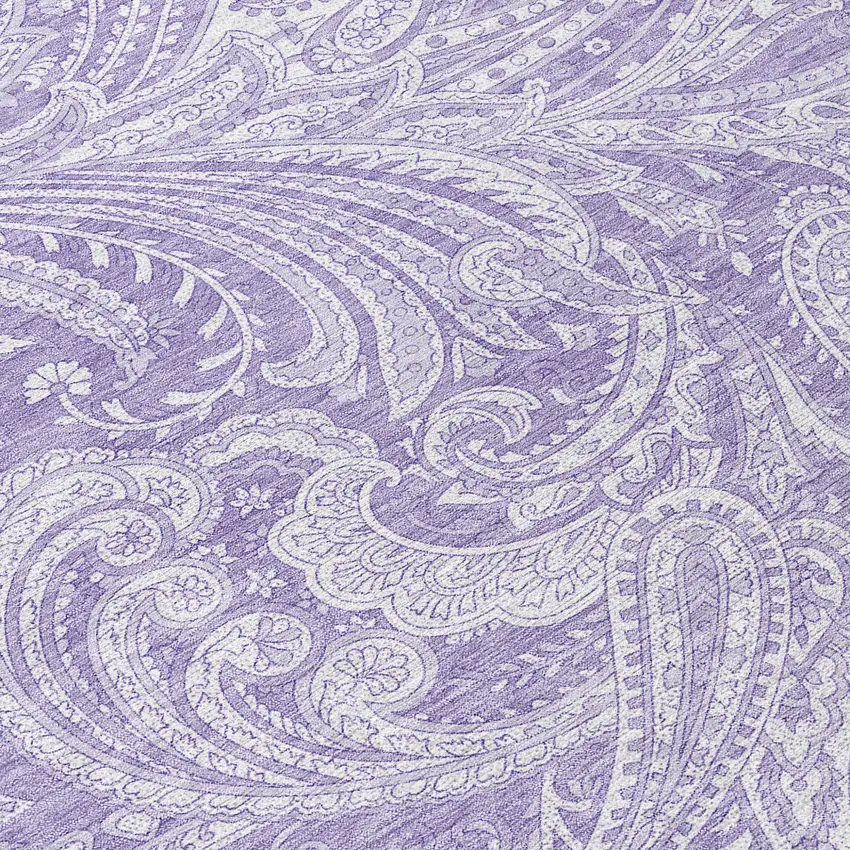 8' Lavender Purple And Ivory Round Paisley Washable Indoor Outdoor Area Rug Photo 9