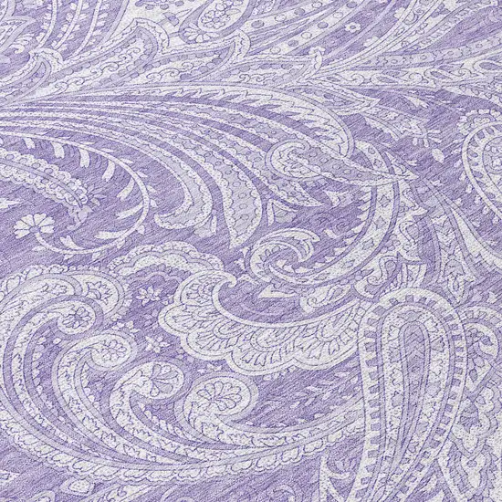 8' Lavender Purple And Ivory Round Paisley Washable Indoor Outdoor Area Rug Photo 9