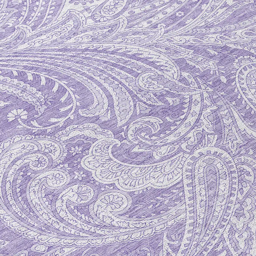 8' Lavender Purple And Ivory Round Paisley Washable Indoor Outdoor Area Rug Photo 9