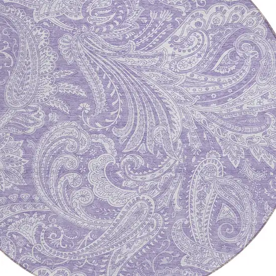 8' Lavender Purple And Ivory Round Paisley Washable Indoor Outdoor Area Rug Photo 5
