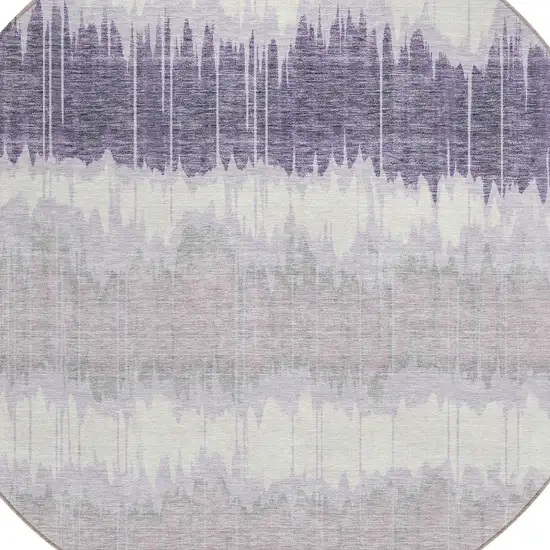 8' Lavender Purple And Ivory Round Striped Washable Indoor Outdoor Area Rug Photo 4