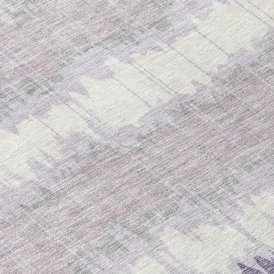 8' Lavender Purple And Ivory Round Striped Washable Indoor Outdoor Area Rug Photo 9