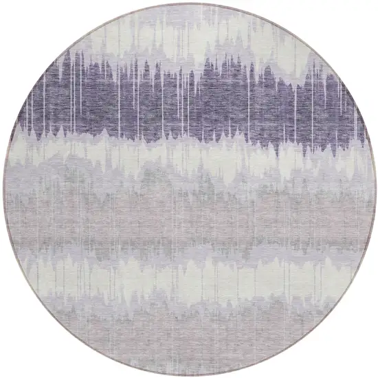 8' Lavender Purple And Ivory Round Striped Washable Indoor Outdoor Area Rug Photo 1