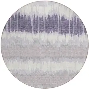Photo of 8' Lavender Purple And Ivory Round Striped Washable Indoor Outdoor Area Rug