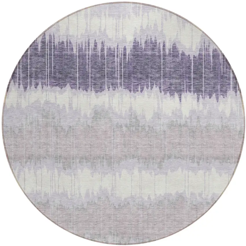 8' Lavender Purple And Ivory Round Striped Washable Indoor Outdoor Area Rug Photo 1