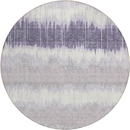 8' Lavender Purple And Ivory Round Striped Washable Indoor Outdoor Area Rug Photo 1