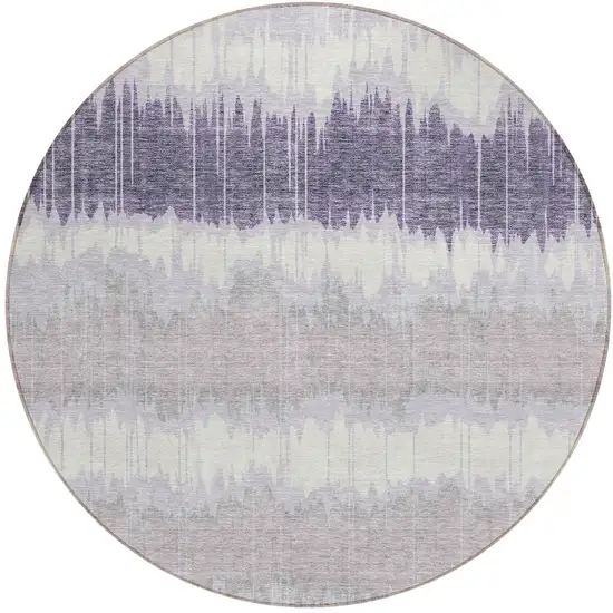 8' Lavender Purple And Ivory Round Striped Washable Indoor Outdoor Area Rug Photo 5