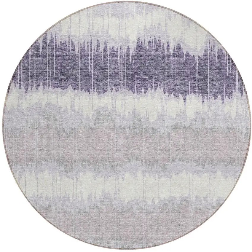 8' Lavender Purple And Ivory Round Striped Washable Indoor Outdoor Area Rug Photo 5