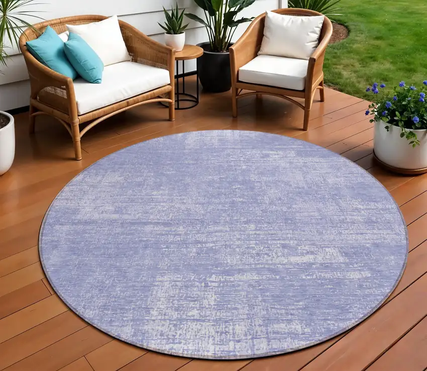 8' Lavender Purple And Lilac Round Abstract Washable Indoor Outdoor Area Rug Photo 1