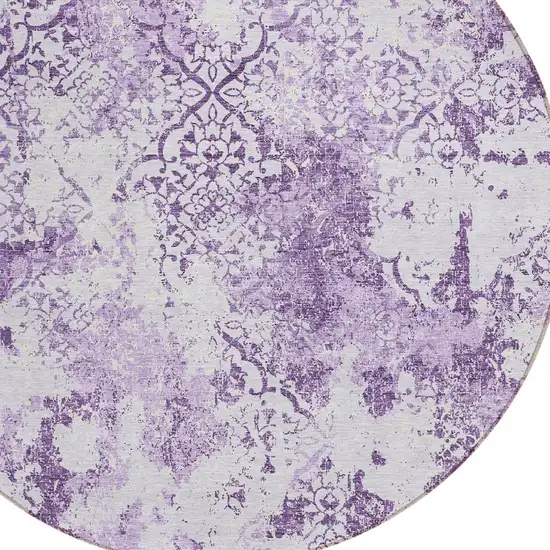 8' Lavender Purple And Lilac Round Floral Washable Indoor Outdoor Area Rug Photo 4