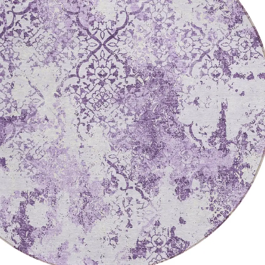 8' Lavender Purple And Lilac Round Floral Washable Indoor Outdoor Area Rug Photo 4