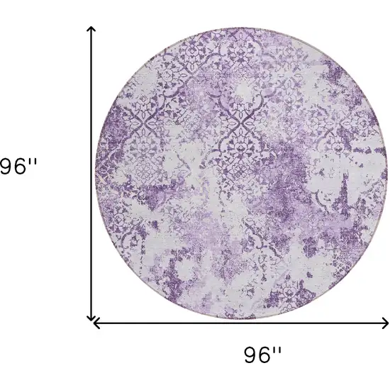 8' Lavender Purple And Lilac Round Floral Washable Indoor Outdoor Area Rug Photo 8