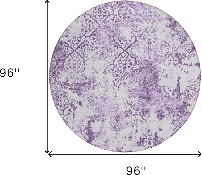 8' Lavender Purple And Lilac Round Floral Washable Indoor Outdoor Area Rug Photo 8