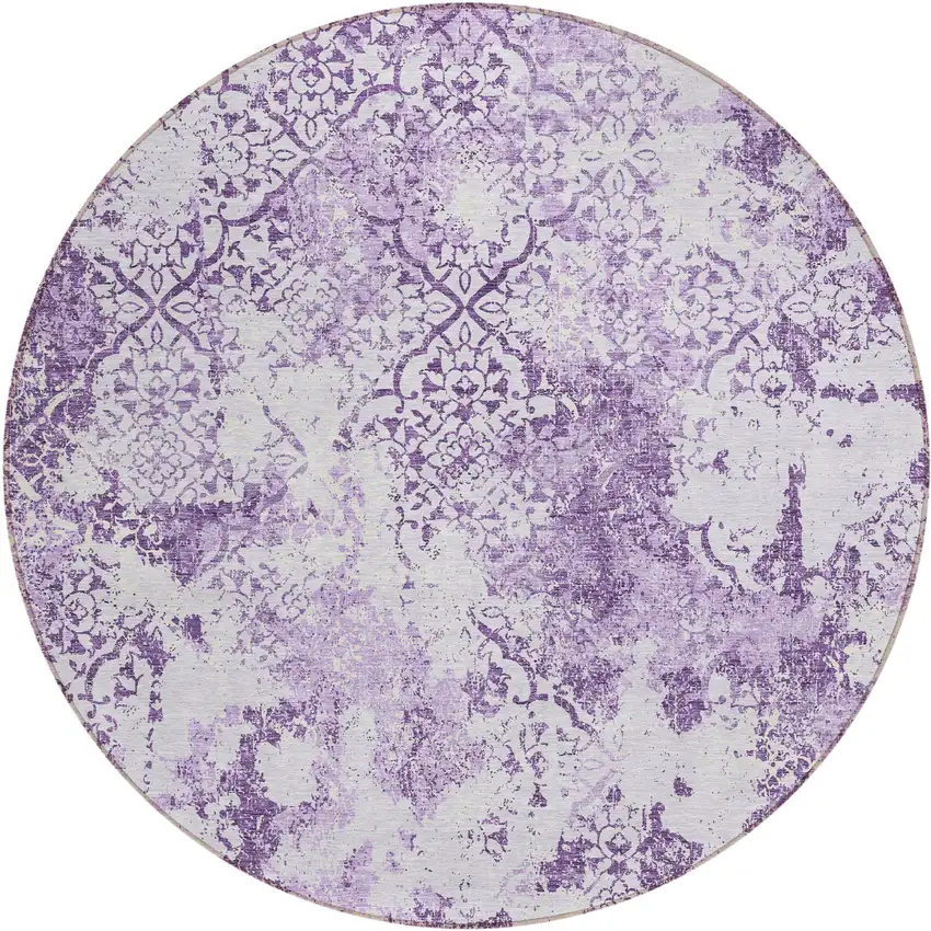 8' Lavender Purple And Lilac Round Floral Washable Indoor Outdoor Area Rug Photo 1