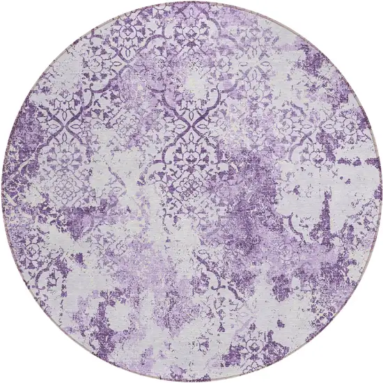 8' Lavender Purple And Lilac Round Floral Washable Indoor Outdoor Area Rug Photo 1