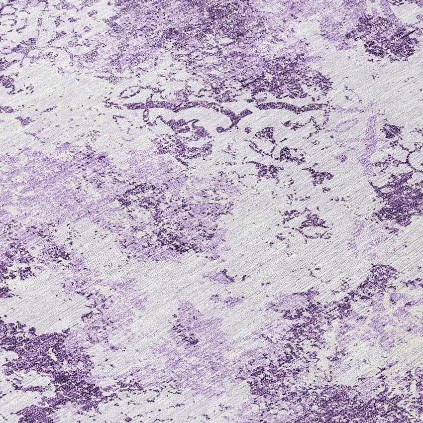 8' Lavender Purple And Lilac Round Floral Washable Indoor Outdoor Area Rug Photo 9