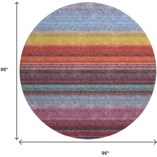 8' Lavender Red And Orange Striped Washable Round Rug With UV Protection Photo 9