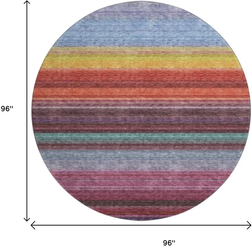 8' Lavender Red And Orange Striped Washable Round Rug With UV Protection Photo 9