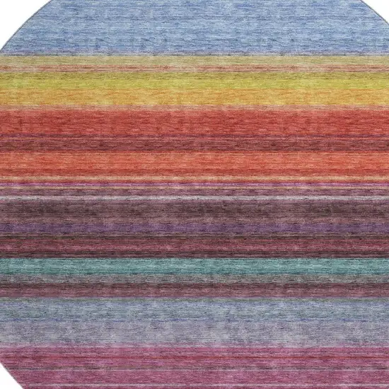 8' Lavender Red And Orange Striped Washable Round Rug With UV Protection Photo 2
