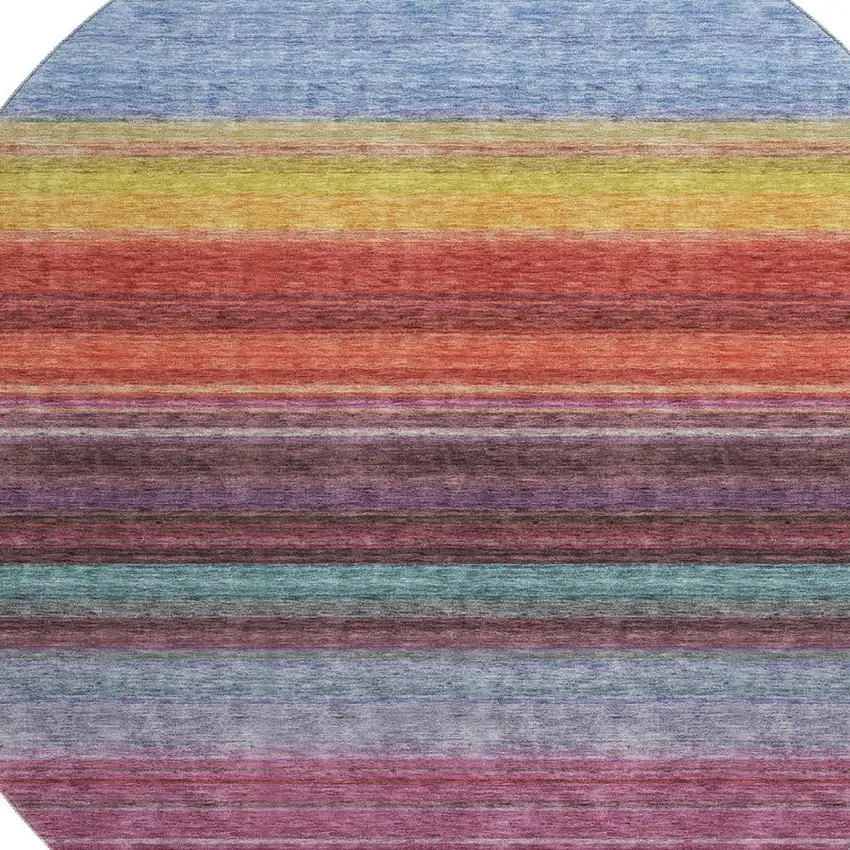8' Lavender Red And Orange Striped Washable Round Rug With UV Protection Photo 2