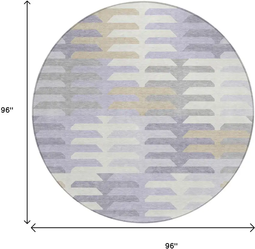 8' Lavender Silver And Gray Round Geometric Washable Indoor Outdoor Area Rug Photo 7