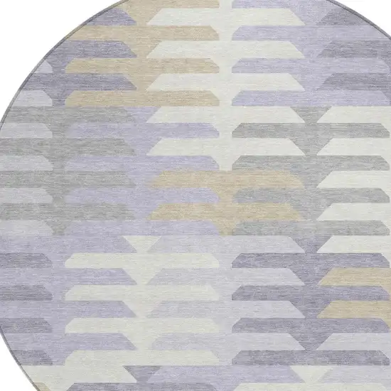 8' Lavender Silver And Gray Round Geometric Washable Indoor Outdoor Area Rug Photo 4