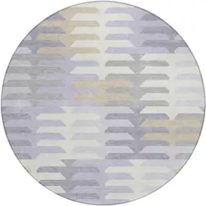 Photo of 8' Lavender Silver And Gray Round Geometric Washable Indoor Outdoor Area Rug