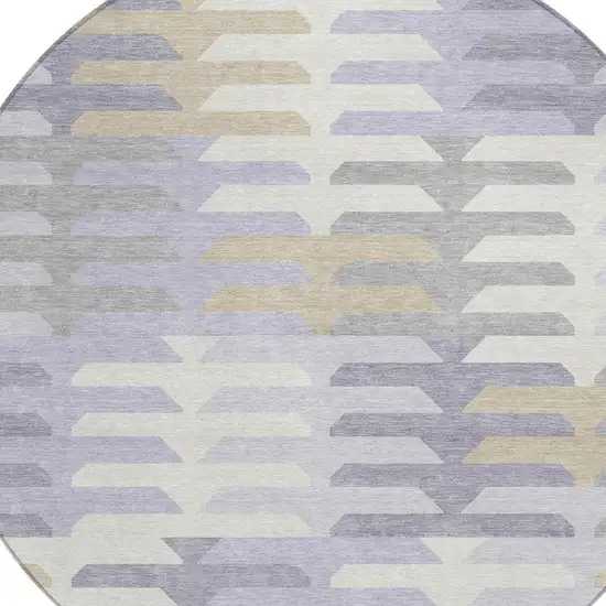 8' Lavender Silver And Gray Round Geometric Washable Indoor Outdoor Area Rug Photo 9
