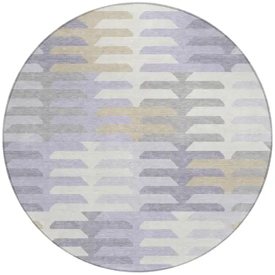 8' Lavender Silver And Gray Round Geometric Washable Indoor Outdoor Area Rug Photo 3